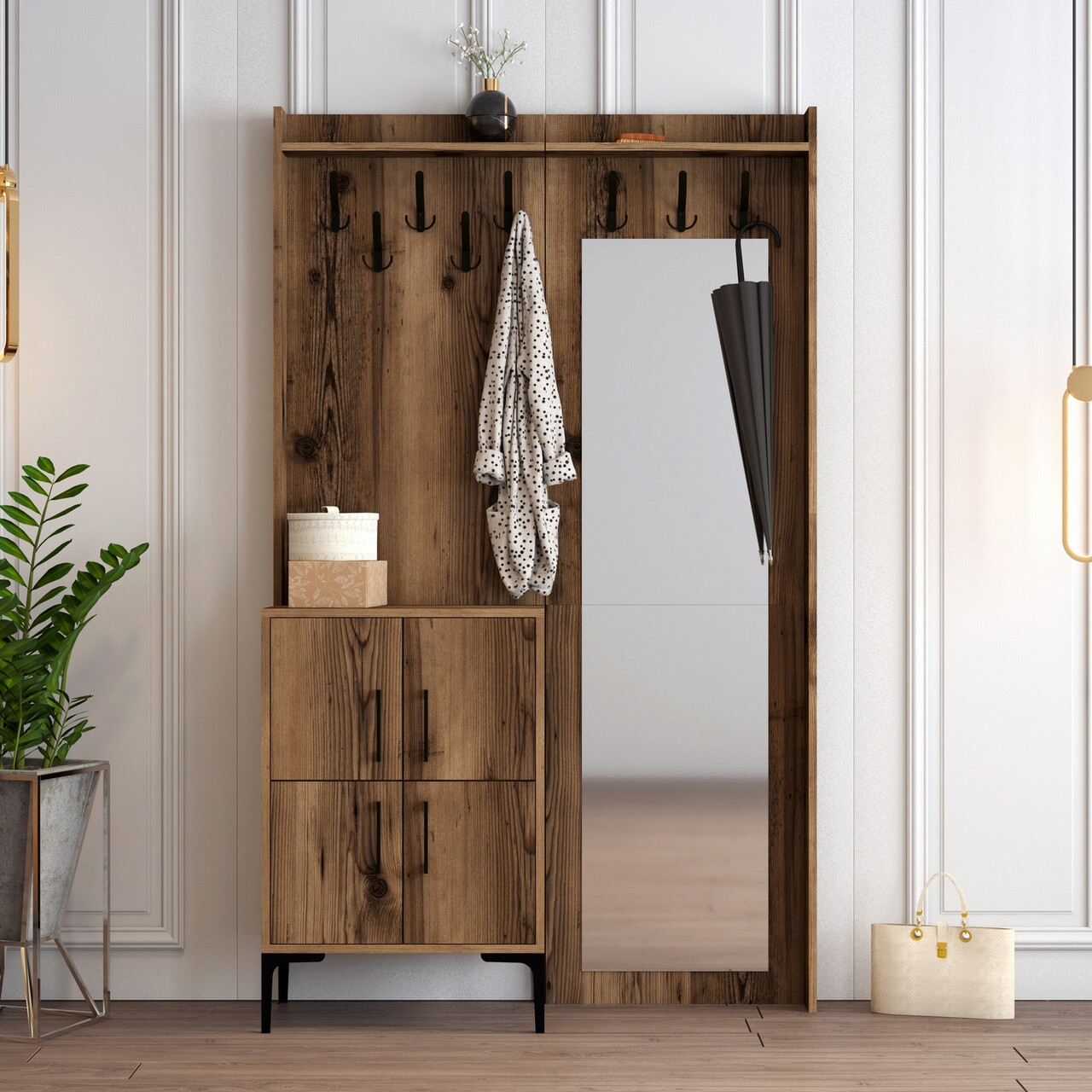Cuier de perete, Hanah Home, Berlin BC, 120x200x35 cm, Maro - imagine 7